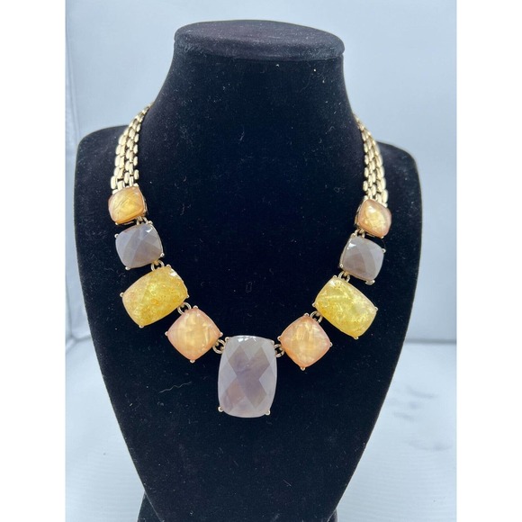 Dana Buchman Gold Tone Faceted Stone Collar Statement Necklace - Picture 1 of 7